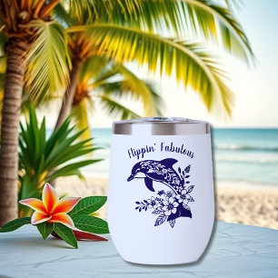 Hawaiian Dolphin- Flippin' Fabulous-Dark Blue Thermal Wine Tumbler