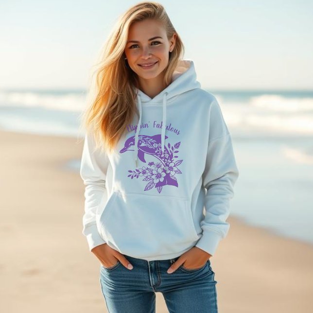Hawaiian Dolphin Flippin’ Fabulous  Hoodie (Hawaiian Dolphin Tropical Flowers, Fisherman Trending Fashion, Islander, Summer, Beach, Women Hoodie)