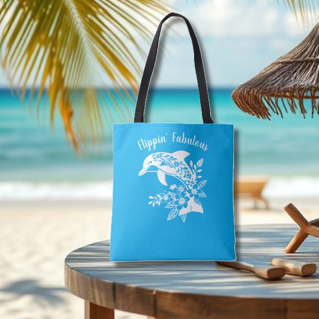 Hawaiian Dolphin-Flippin' Fabulous-Light Blue Tote Bag (Hawaiian Dolphin, Flippin Fabulous, Islander Summer, Beach, Fisherman Trend, Light Blue Tote)