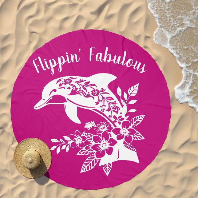 Hawaiian Dolphin Flippin Fabulous-Pink Beach Towel (Beach)