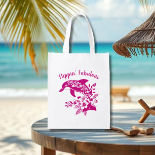 Hawaiian Dolphin-Flippin' Fabulous-Pink Grocery Bag