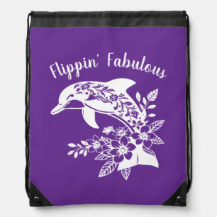 Hawaiian Dolphin Flippin' Fabulous Purple Drawstring Bag