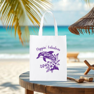 Hawaiian Dolphin-Flippin' Fabulous-Purple Grocery Bag