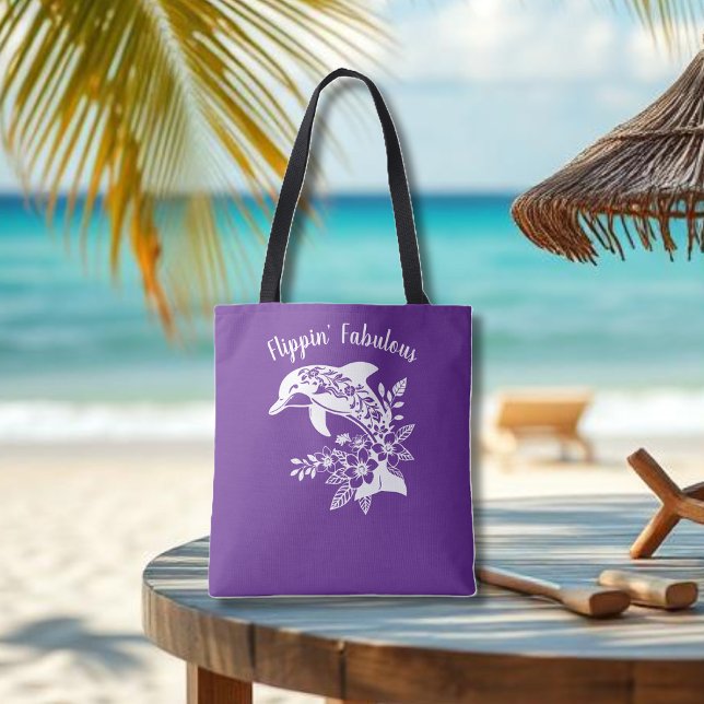 Hawaiian Dolphin-Flippin' Fabulous-Purple Tote Bag (Hawaiian Dolphin, Flippin Fabulous, Islander Summer, Beach, Fisherman Trend Tote Purple)
