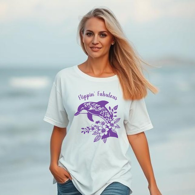 Hawaiian Dolphin Flippin’ Fabulous  T-Shirt (Hawaiian Dolphin Tropical Flowers, Fisherman Trending Fashion, Islander, Summer, Beach, Womens T )