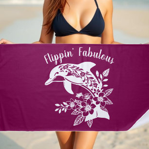 Hawaiian Dolphin Flippin Fabulous-Wine Color Beach Towel