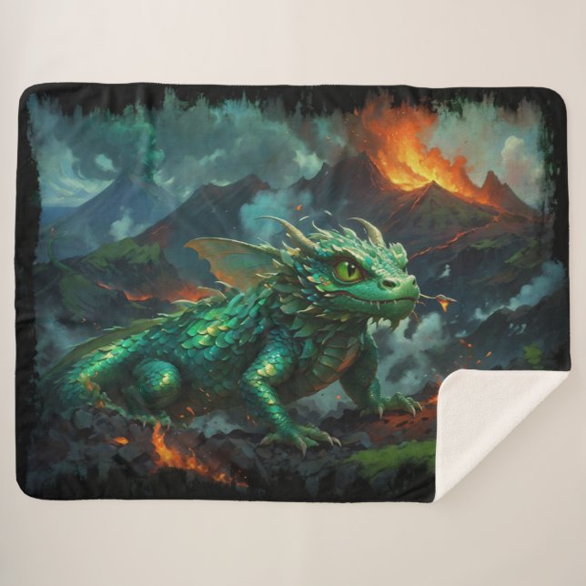 Hawaiian Dragon Warming Herself on Lava  Sherpa Blanket (Front (Horizontal))