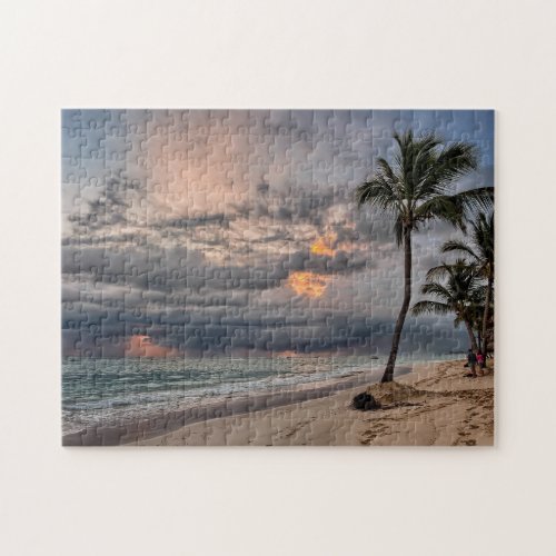 Hawaiian Exotic Beach Palm Trees  Sunrise Jigsaw Puzzle