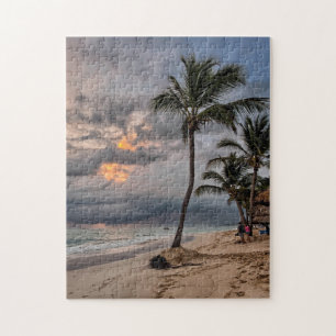 Hawaiian Exotic Beach Palm Trees & Sunrise Jigsaw Puzzle
