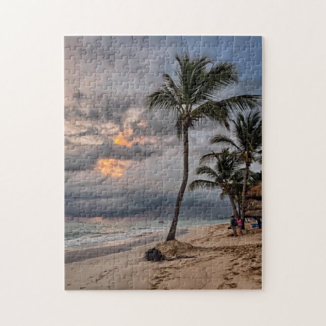 Hawaiian Exotic Beach Palm Trees & Sunrise Jigsaw Puzzle (Vertical)