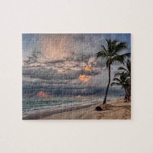 Hawaiian Exotic Beach Palm Trees  Sunrise Jigsaw Puzzle