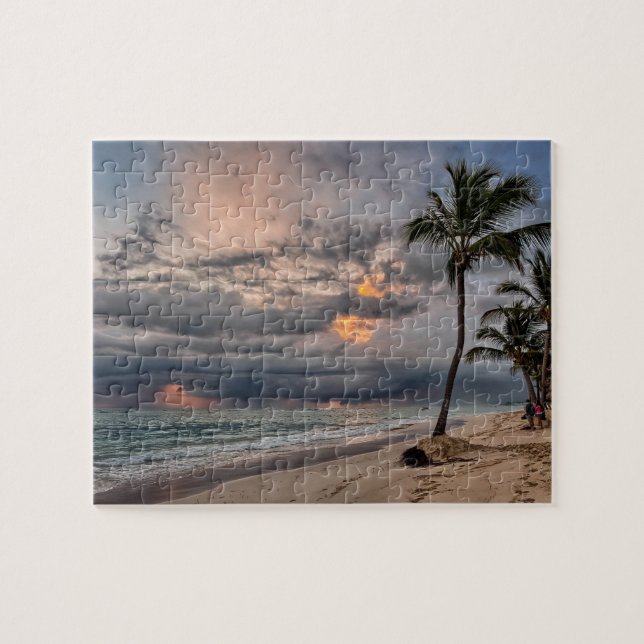 Hawaiian Exotic Beach Palm Trees & Sunrise Jigsaw Puzzle (Horizontal)