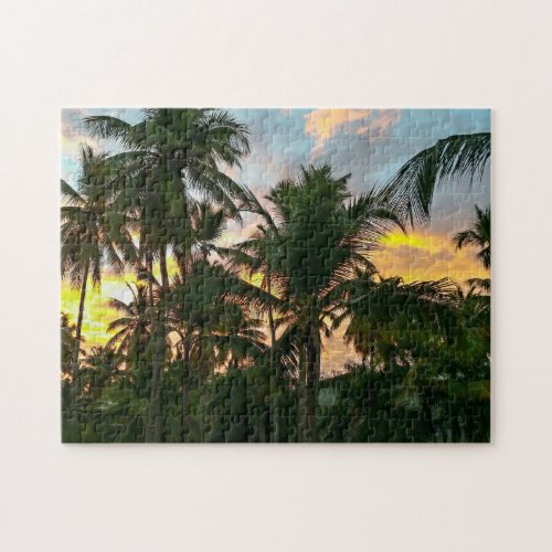 Hawaiian Exotic Beach Palm Trees Sunset Jigsaw Puzzle