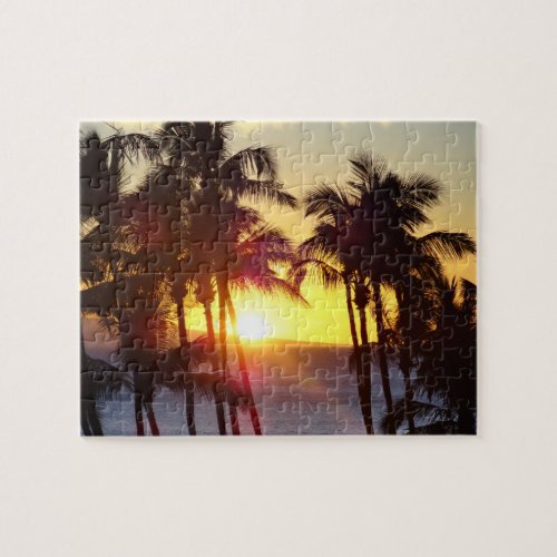 Hawaiian Exotic Beach Palm Trees Sunset Jigsaw Puzzle