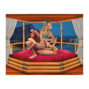 HAWAIIAN FANTASY WRESTLING WOOD WALL ART