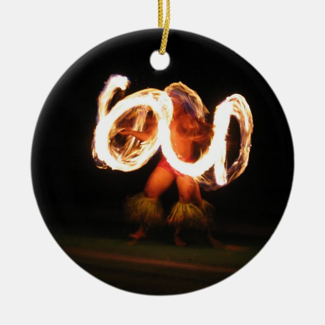 Hawaiian Fire Dance Ceramic Ornament (Front)