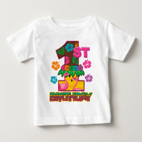 Hawaiian First Birthday Girl luau aloha summer  Baby T_Shirt