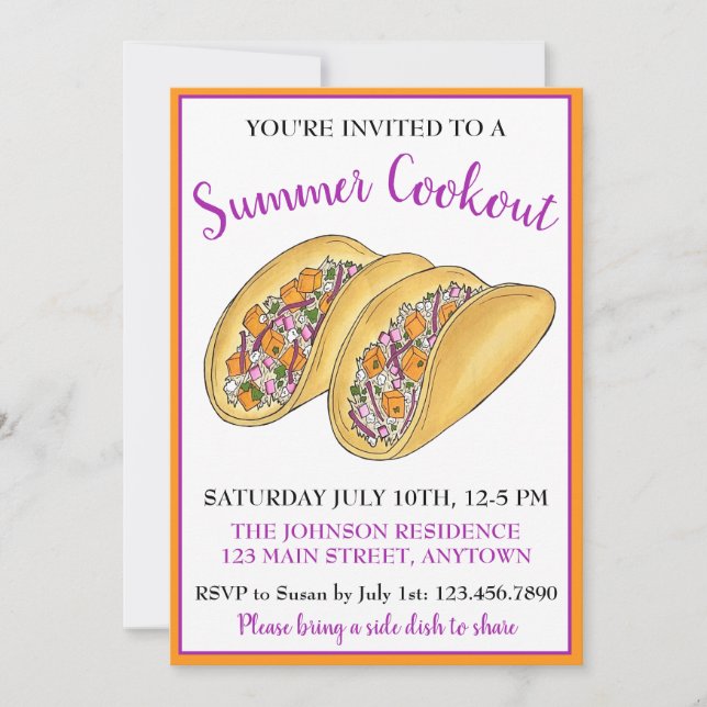 Hawaiian Fish Tacos Summer Cookout Picnic Party Invitation (Front)