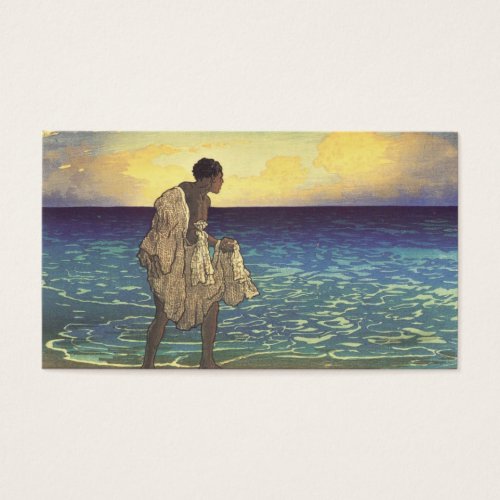 Hawaiian Fisherman, woodblock print Business Cards