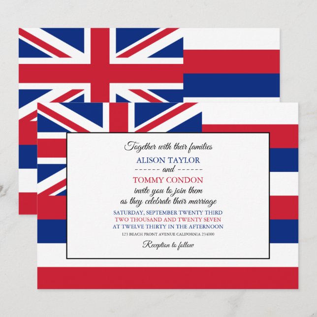 Hawaiian Flag, Flag of Hawaii Wedding Invitation (Front/Back)