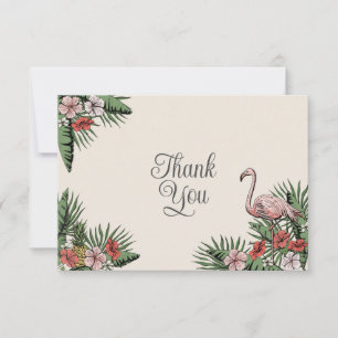 Hawaiian Flamingo & Hibiscus Ivory Thank You Card
