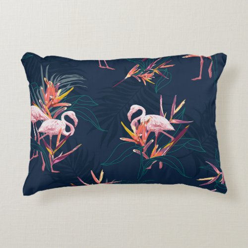 Hawaiian Flamingo Tropical Vintage Artwork Accent Pillow