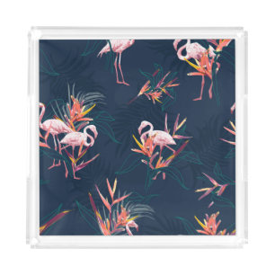 Hawaiian Flamingo: Tropical Vintage Artwork Acrylic Tray