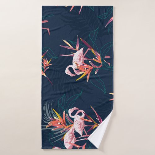 Hawaiian Flamingo Tropical Vintage Artwork Bath Towel