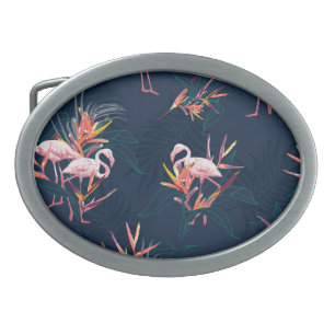 Hawaiian Flamingo: Tropical Vintage Artwork Belt Buckle
