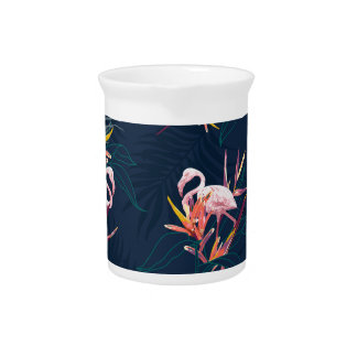 Hawaiian Flamingo: Tropical Vintage Artwork Beverage Pitcher