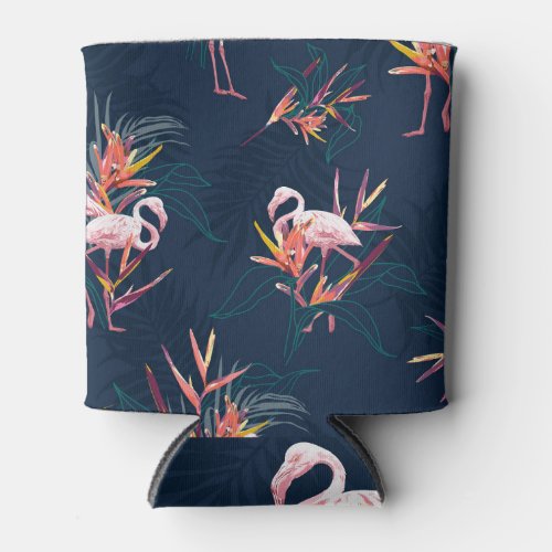 Hawaiian Flamingo Tropical Vintage Artwork Can Cooler