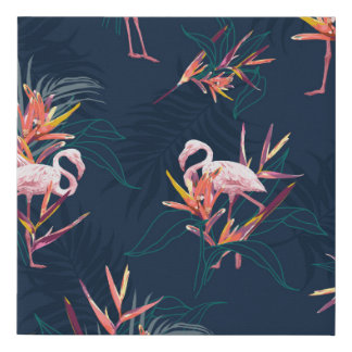 Hawaiian Flamingo: Tropical Vintage Artwork Faux Canvas Print