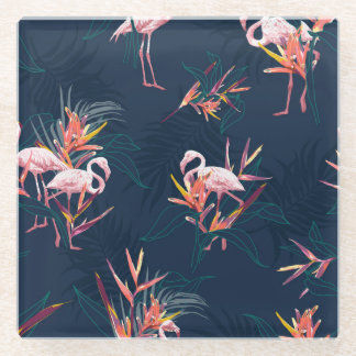 Hawaiian Flamingo: Tropical Vintage Artwork Glass Coaster