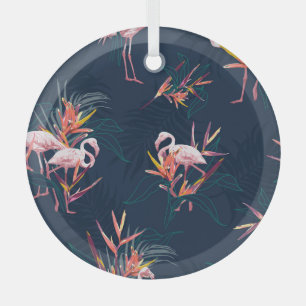 Hawaiian Flamingo: Tropical Vintage Artwork Glass Ornament