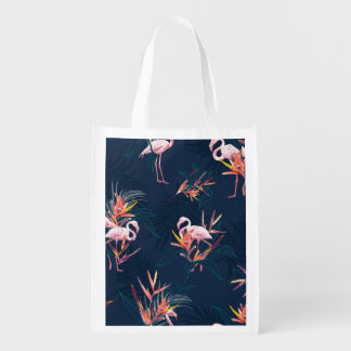 Hawaiian Flamingo: Tropical Vintage Artwork Grocery Bag