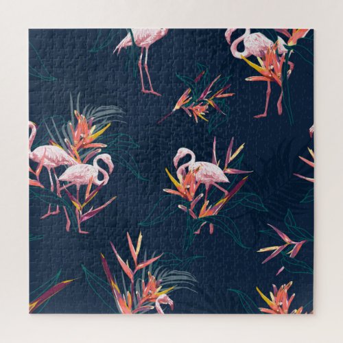 Hawaiian Flamingo Tropical Vintage Artwork Jigsaw Puzzle