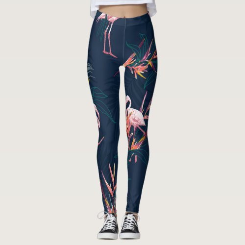 Hawaiian Flamingo Tropical Vintage Artwork Leggings