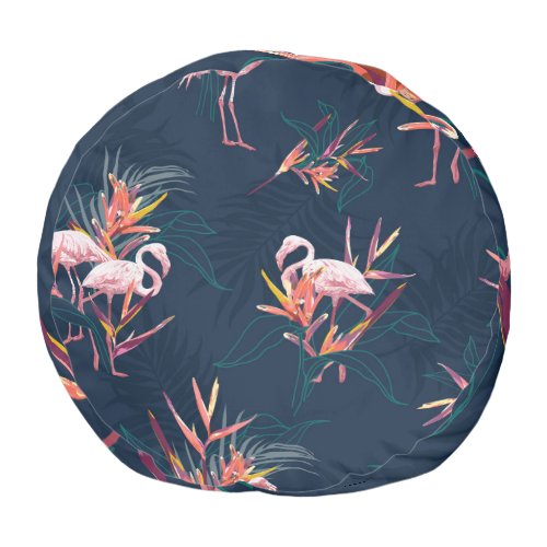 Hawaiian Flamingo Tropical Vintage Artwork Pouf