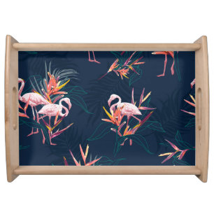 Hawaiian Flamingo: Tropical Vintage Artwork Serving Tray