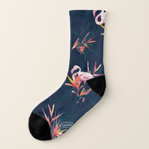 Hawaiian Flamingo Tropical Vintage Artwork Socks