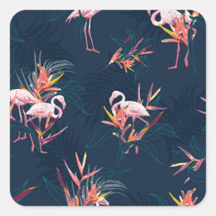 Hawaiian Flamingo: Tropical Vintage Artwork Square Sticker