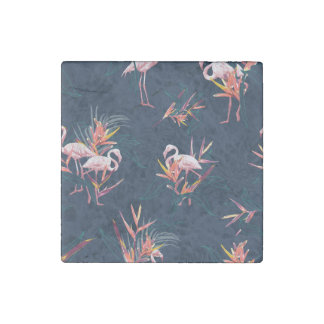 Hawaiian Flamingo: Tropical Vintage Artwork Stone Magnet