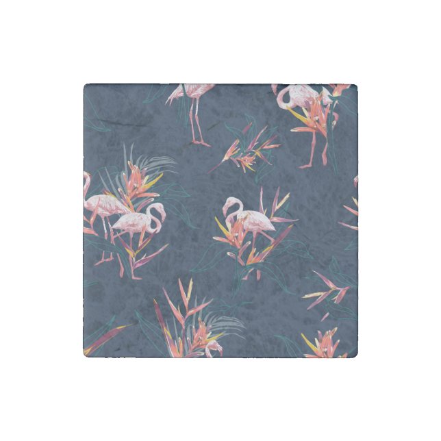 Hawaiian Flamingo: Tropical Vintage Artwork Stone Magnet (Front)
