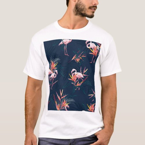 Hawaiian Flamingo Tropical Vintage Artwork T_Shirt