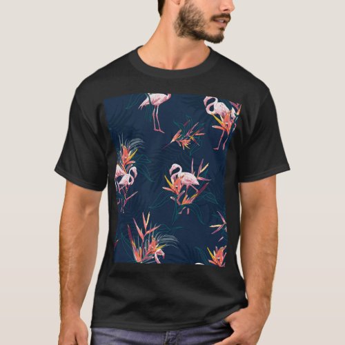 Hawaiian Flamingo Tropical Vintage Artwork T_Shirt