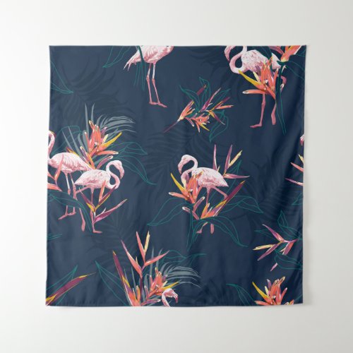 Hawaiian Flamingo Tropical Vintage Artwork Tapestry