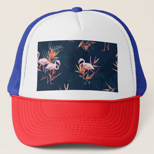 Hawaiian Flamingo Tropical Vintage Artwork Trucker Hat