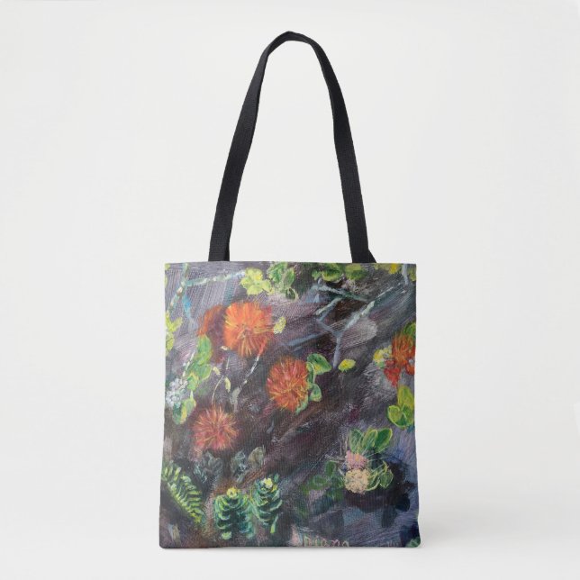 Hawaiian flora black and red Tote (Front)