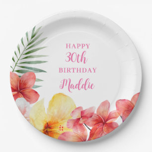 Hawaiian Floral Birthday Paper Plates
