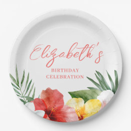 Hawaiian Floral Birthday Paper Plates